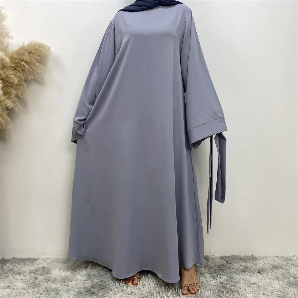 Elegant Modest Maxi Dress with Waist Tie – Long Sleeve Woven Abaya Style Dress for Women (All Season)