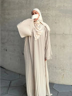 Elegant Pleated Kaftan Abaya Dress for Women – Flare Sleeve Jalabiya | Modest Eid & Occasion Wear
