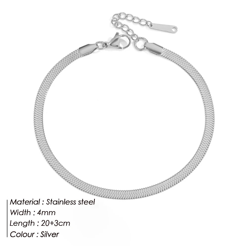 4mm Stainless Steel Snake Chain Anklet for Women – Minimalist Waterproof Beach Anklet, Adjustable Non-Tarnish Chain