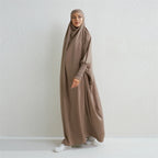 Elariah Hooded Modest Abaya Dress – Loose Fit One-Piece Jilbab with Smocked Sleeves (Black)