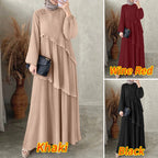 ELARIAH Pleated Lantern Sleeve Abaya Dress – Elegant Modest Maxi Kaftan (Black, Wine Red, Khaki)