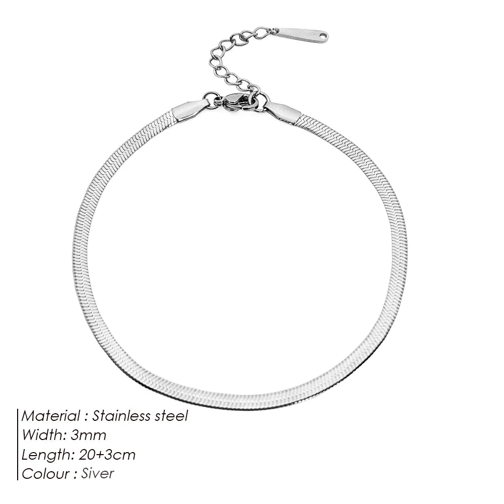 4mm Stainless Steel Snake Chain Anklet for Women – Minimalist Waterproof Beach Anklet, Adjustable Non-Tarnish Chain