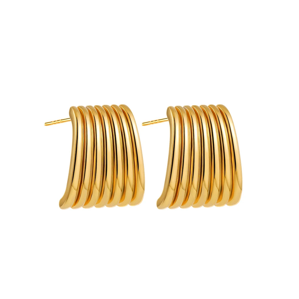 18K Gold Plated Stainless Steel Multilayer Circle Knot Drop Earrings for Women – Textured Statement Round Earrings