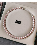 Rose Purple Simulated Pearl Beaded Necklace – Elegant Gold Plated Clavicle Chain for Women