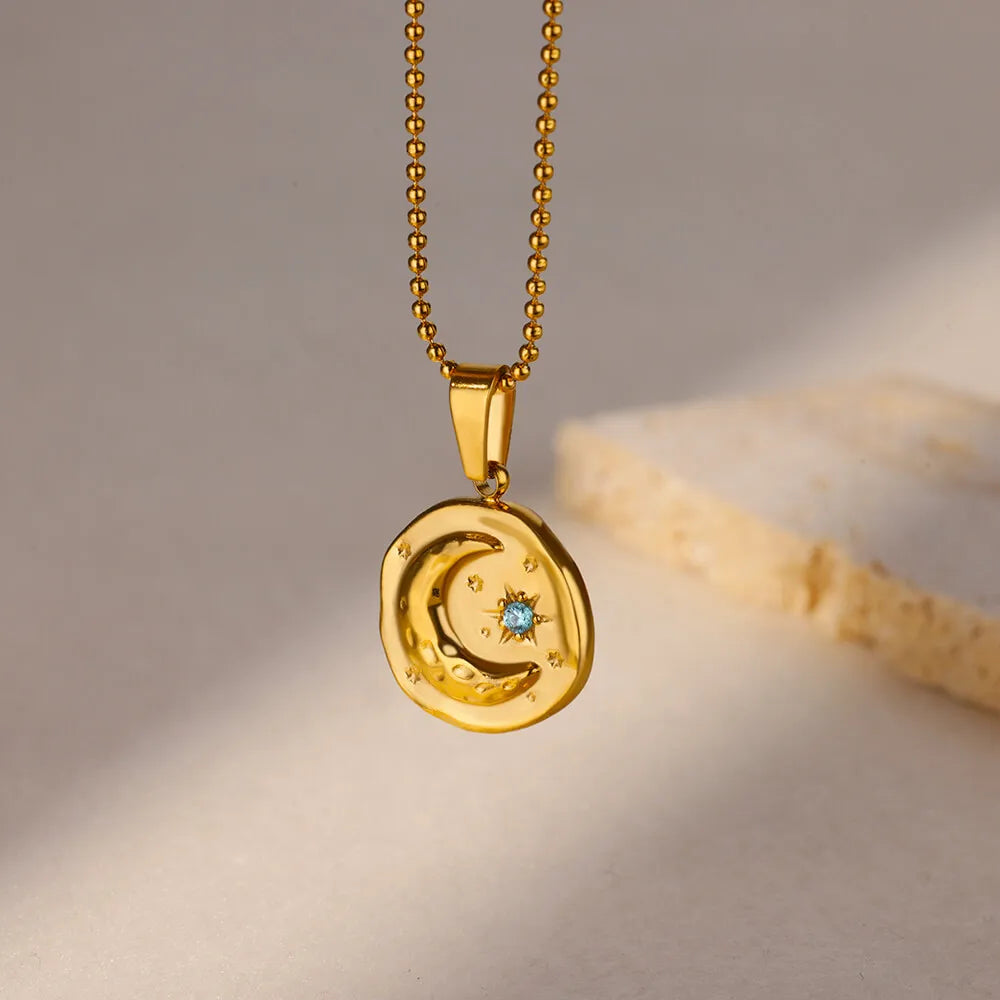 Sunflower Pendant Geometric Necklace – Stainless Steel Clavicle Chain for Women