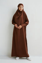 Elariah Hooded Modest Abaya Dress – Loose Fit One-Piece Jilbab with Smocked Sleeves (Black)