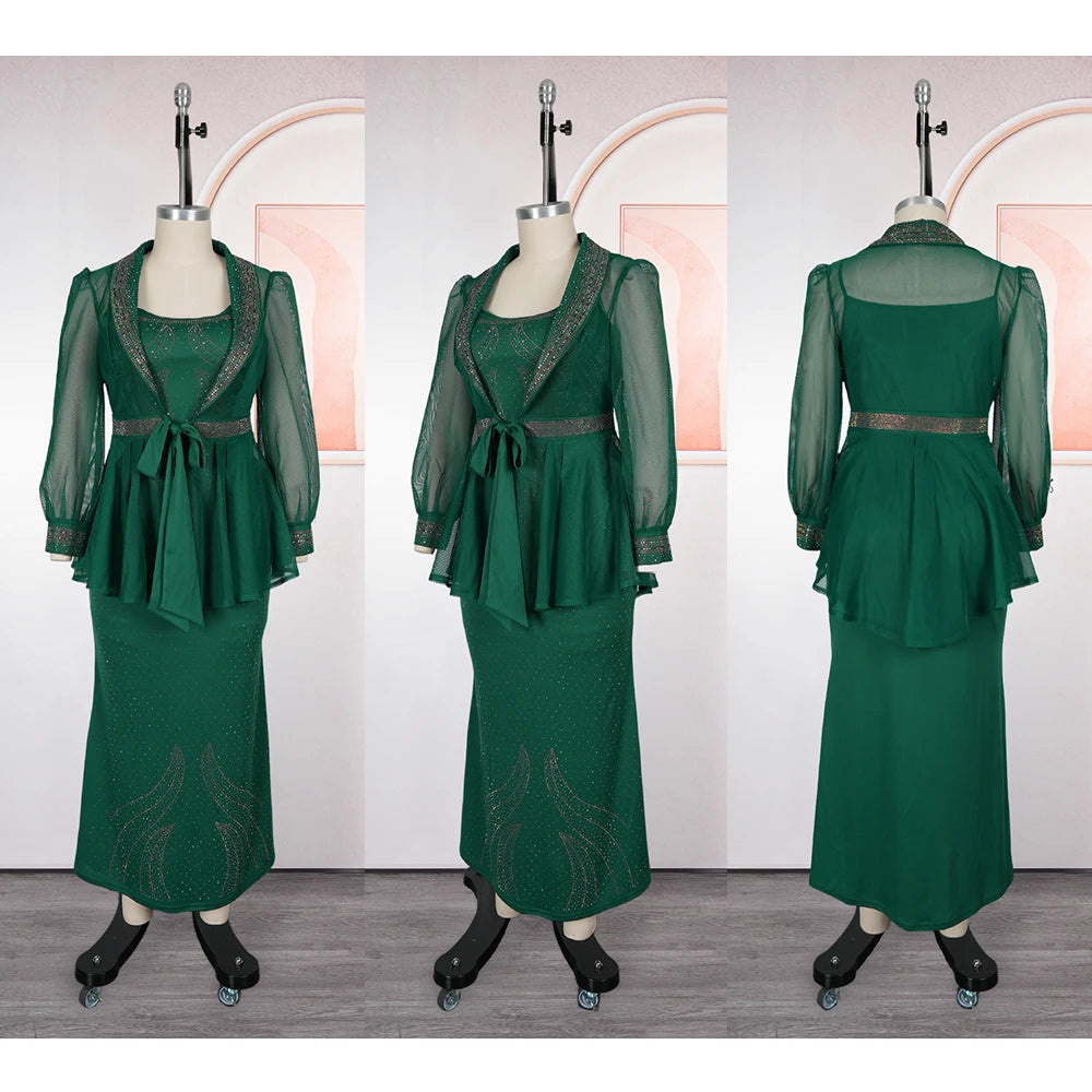 Elariah Luxury African Dashiki 2-Piece Set – Long Evening Gown with Matching Coat | Wedding & Occasion Dress (Plus Size)