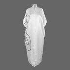 Plus Size White Printed Abaya Dress – Oversized Modest Maxi Dress with Puff Sleeves, Elegant Spring Summer Islamic Wear
