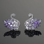 Swan Zircon Stud Earrings for Women – Gold Plated Copper Long Swan Earrings with Micro-Pavé Cubic Zirconia | Elegant Goddess Style Jewelry