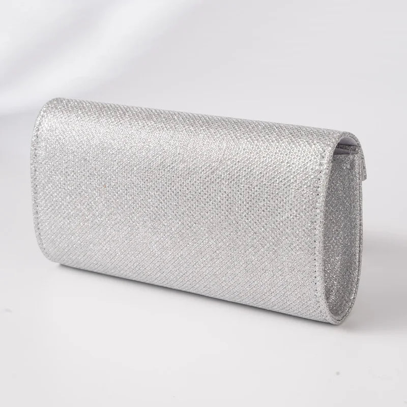 Elariah Shimmer Envelope Clutch Bag – Silver Glitter Evening Handbag with Chain Strap for Weddings & Party Wear