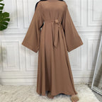 Elegant Modest Maxi Dress with Waist Tie – Long Sleeve Woven Abaya Style Dress for Women (All Season)