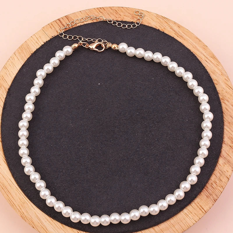 Classic Imitation Pearl Beaded Choker Necklace for Women – Elegant Bridal & Wedding Pearl Collar Necklace