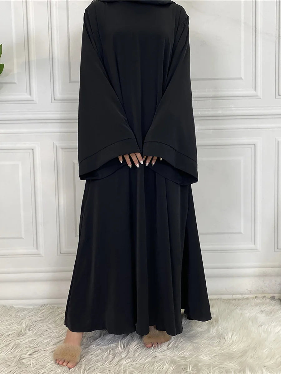 Elegant Modest Maxi Dress with Waist Tie – Long Sleeve Woven Abaya Style Dress for Women (All Season)