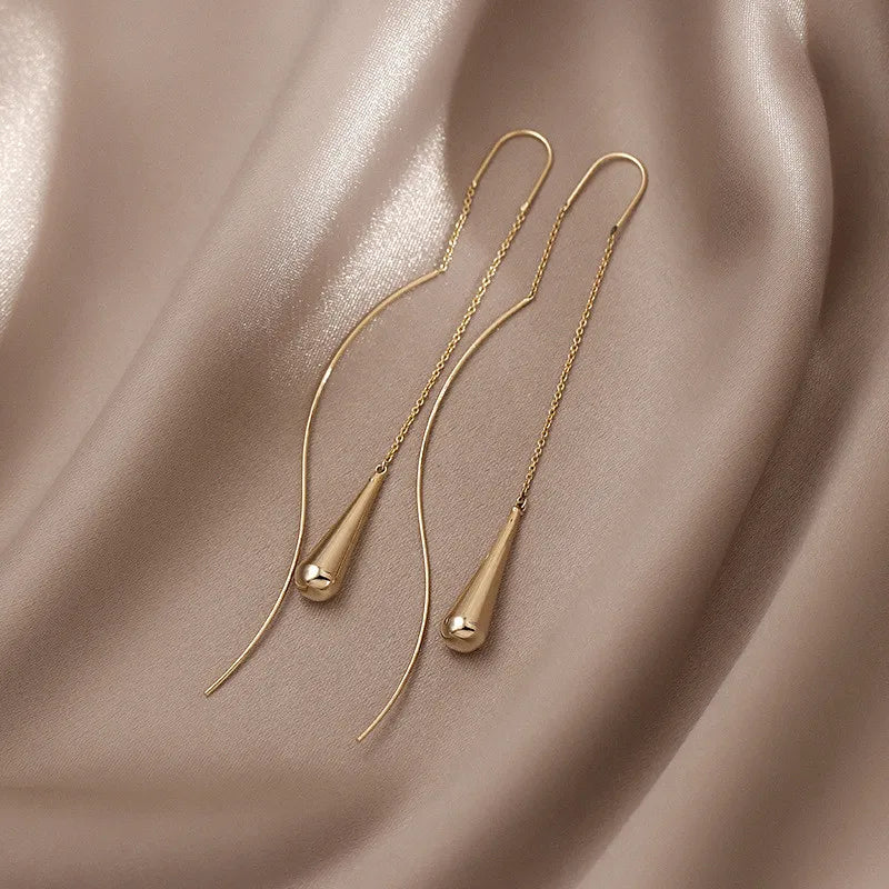Elegant Pearl Long Tassel Drop Earrings – Fashion Metal Chain Jewelry for Women