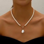 Elegant Big Pearl Crystal Pendant Choker Necklace – Romantic Wedding Jewelry for Women