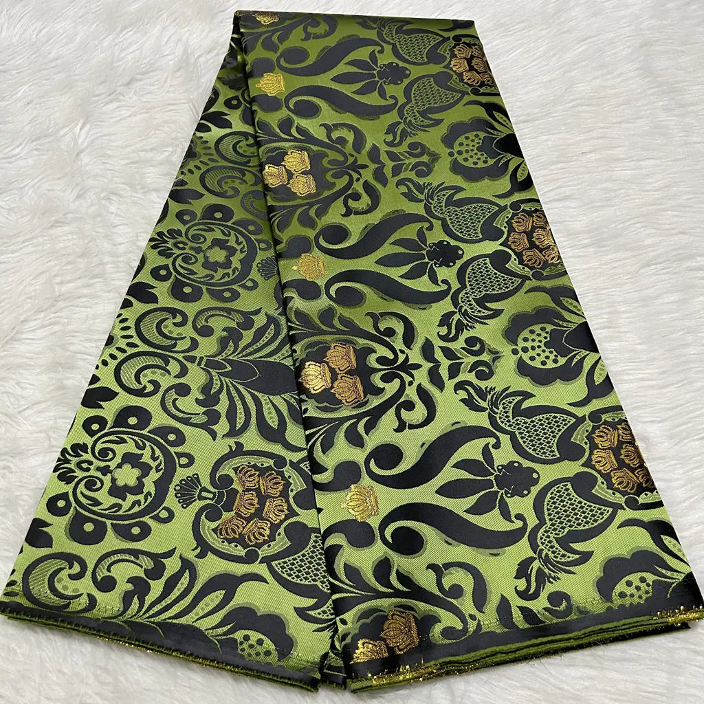 African Damask Lace Fabric (2.5 or 5 Yards) – Thick Jacquard Brocade for Aso Oke, Headwrap & Bridal Dresses