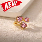 Luxury Gold-Plated Heart Ring with Colorful Zircon Stones – Adjustable Stainless Steel Cocktail Ring for Women