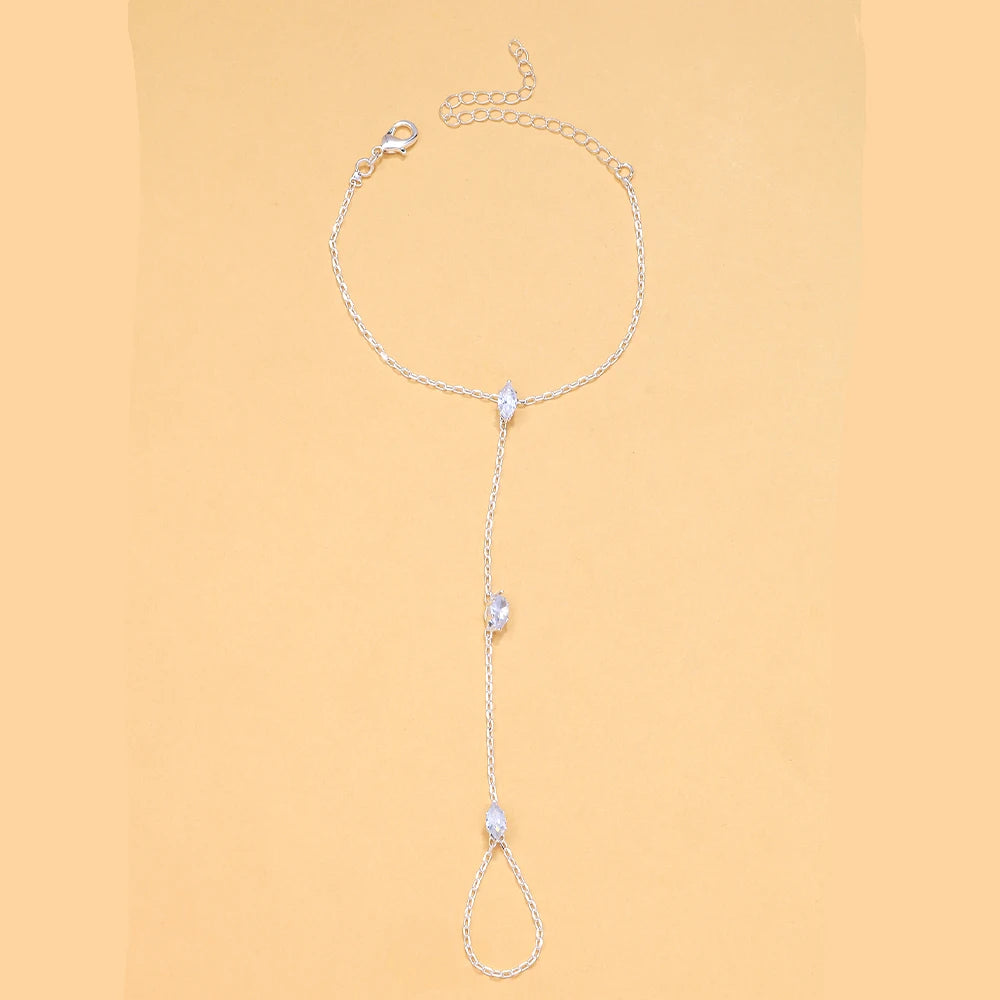 Bohemian Crystal Rhombus Bracelet with Finger Chain – Elegant Party Jewelry for Women