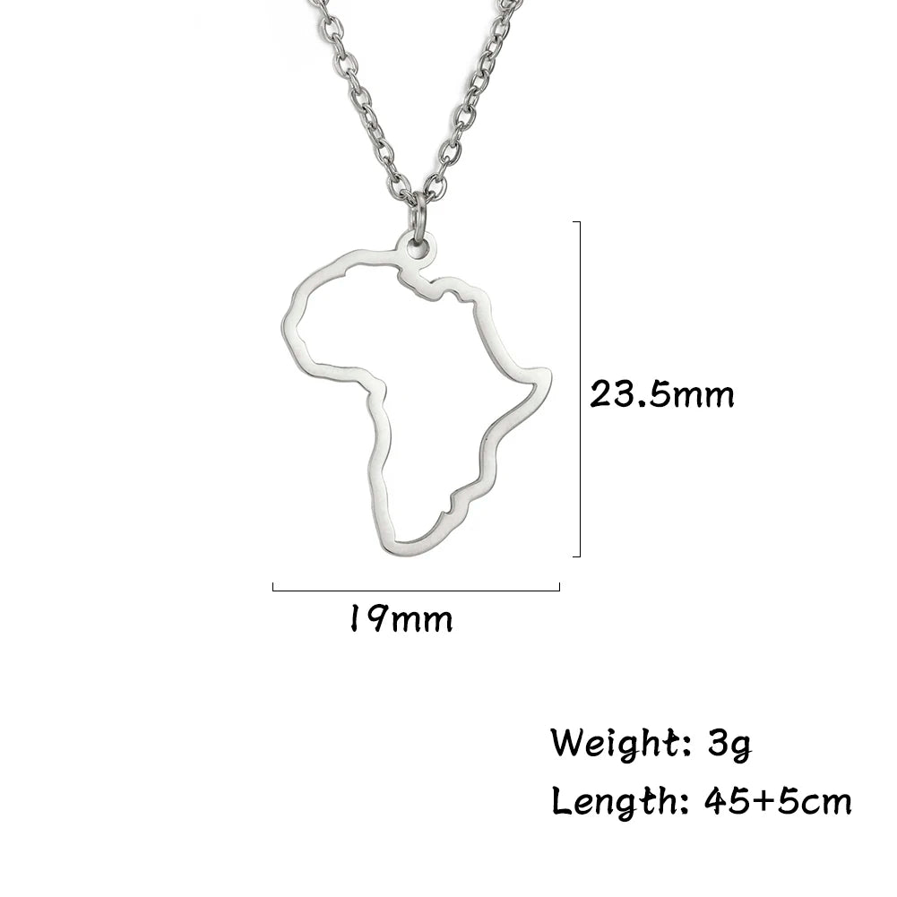 Trendy African Map Pendant Necklace for Women – Stainless Steel Geometric Motherland Necklace, Gold, Rose Gold, or Steel Color
