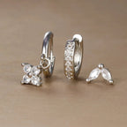 3-Piece Stainless Steel Flower Drop Earrings Set with Cubic Zirconia – Hypoallergenic Floral Dangle Earrings for Women