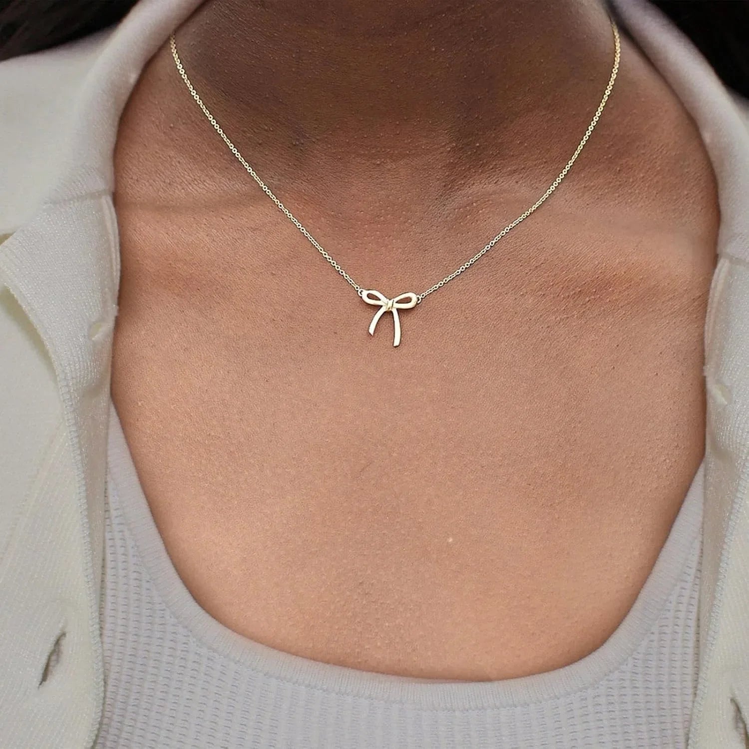 Dainty Bow Pendant Necklace – Gold & Silver Plated Choker Chain for Women