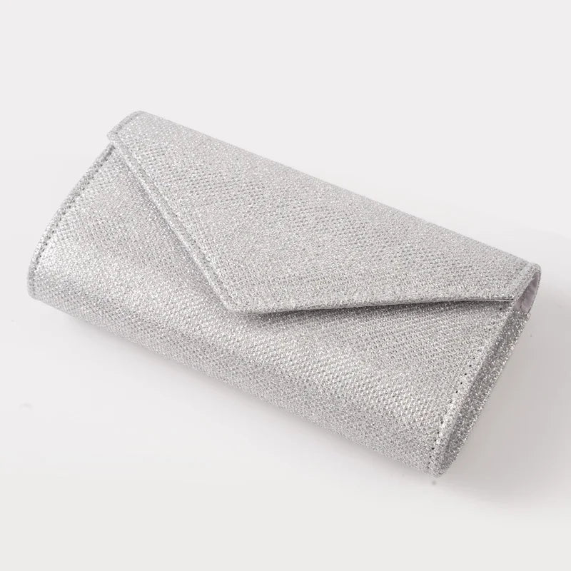 Elariah Shimmer Envelope Clutch Bag – Silver Glitter Evening Handbag with Chain Strap for Weddings & Party Wear