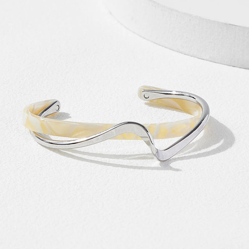 White Acrylic Geometric C-Shape Open Bangle Bracelet for Women – Minimalist Metal Cuff Bracelet, Modern Fashion Jewellery Gift