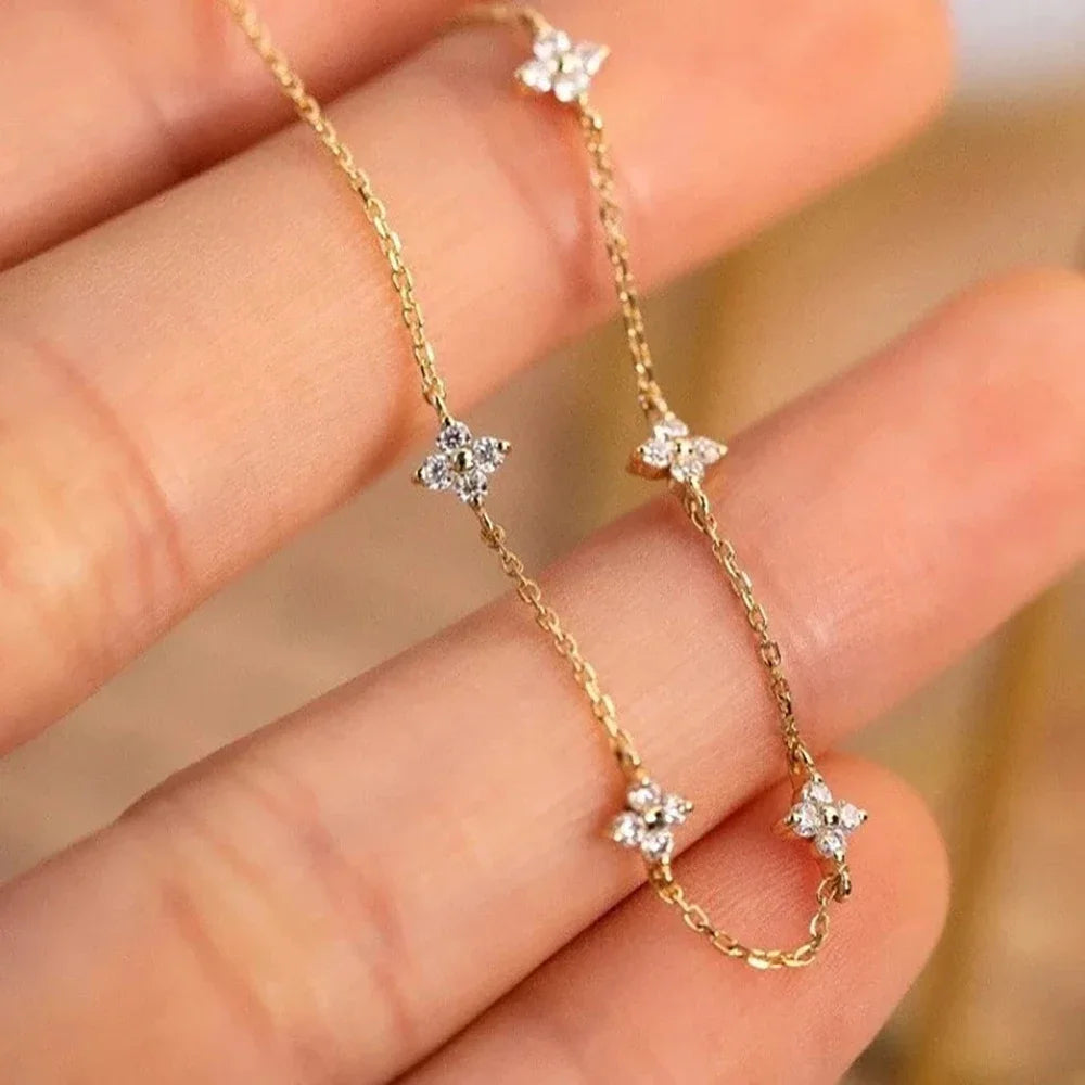 18K Gold Plated Four-Leaf Clover Necklace for Women – Stainless Steel with Zircon Detailing | Luxury Jewelry Gift