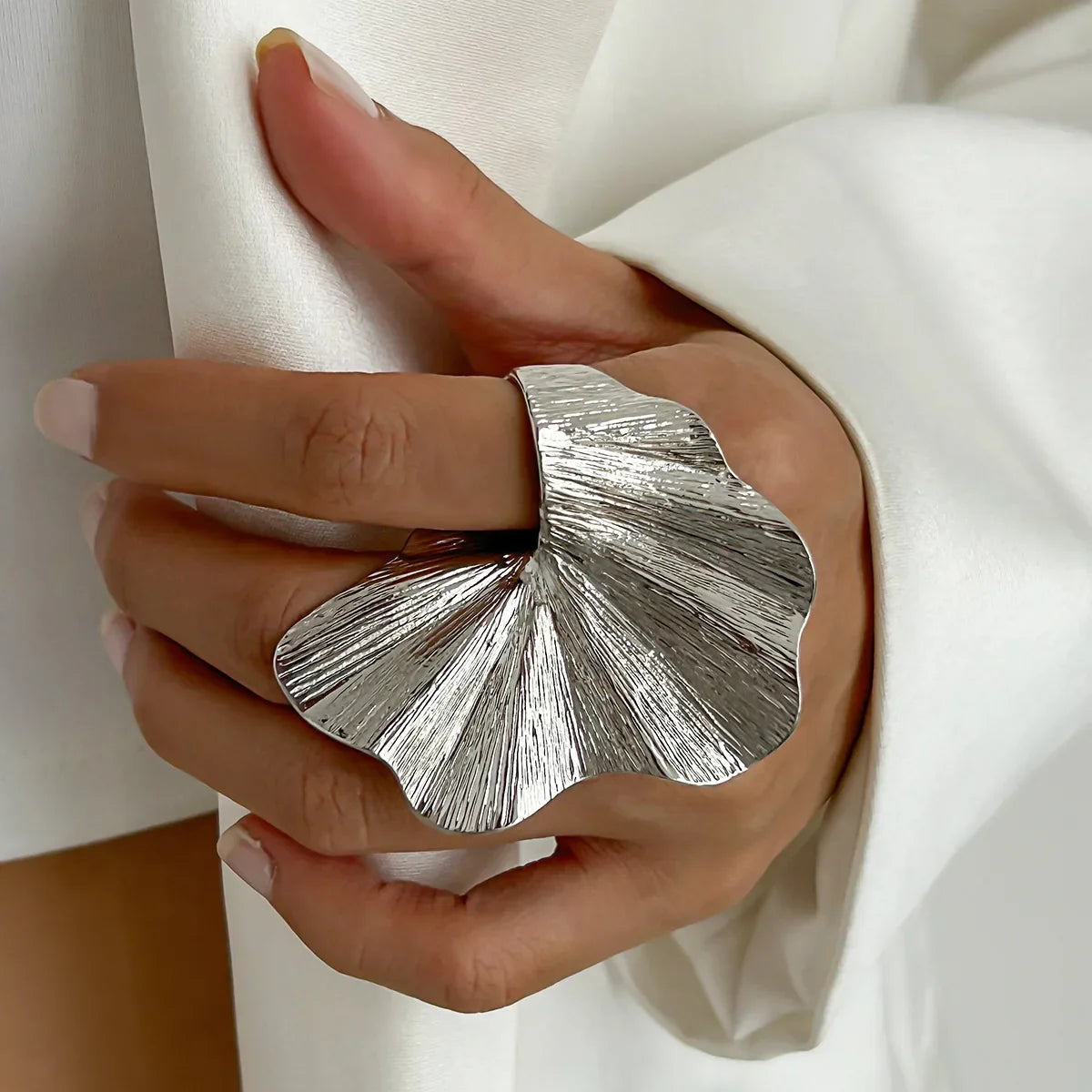 14K Gold Plated Ginkgo Leaf Ring for Women – Adjustable Statement Cocktail Ring | Nature-Inspired Fan Design