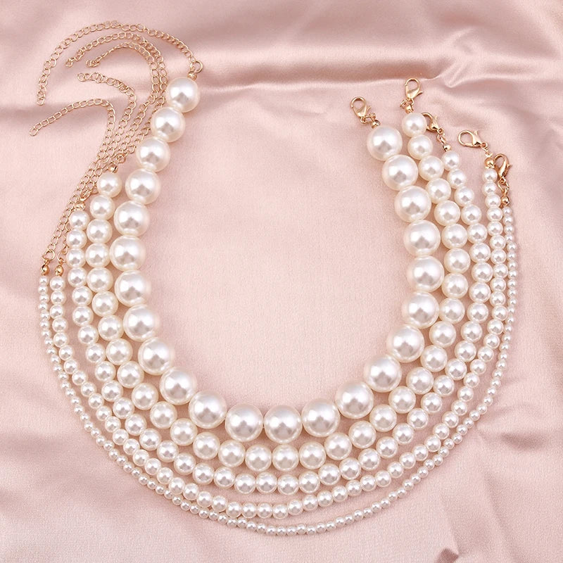 Classic Imitation Pearl Beaded Choker Necklace for Women – Elegant Bridal & Wedding Pearl Collar Necklace