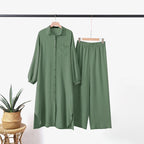 Elariah Modest Co-Ord Abaya Set – Long Sleeve Button Shirt & Wide-Leg Trousers | Casual Islamic Outfit for Women