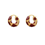 Vintage Enamel Small Hoop Earrings – Gold Plated Textured Statement Hoops for Women