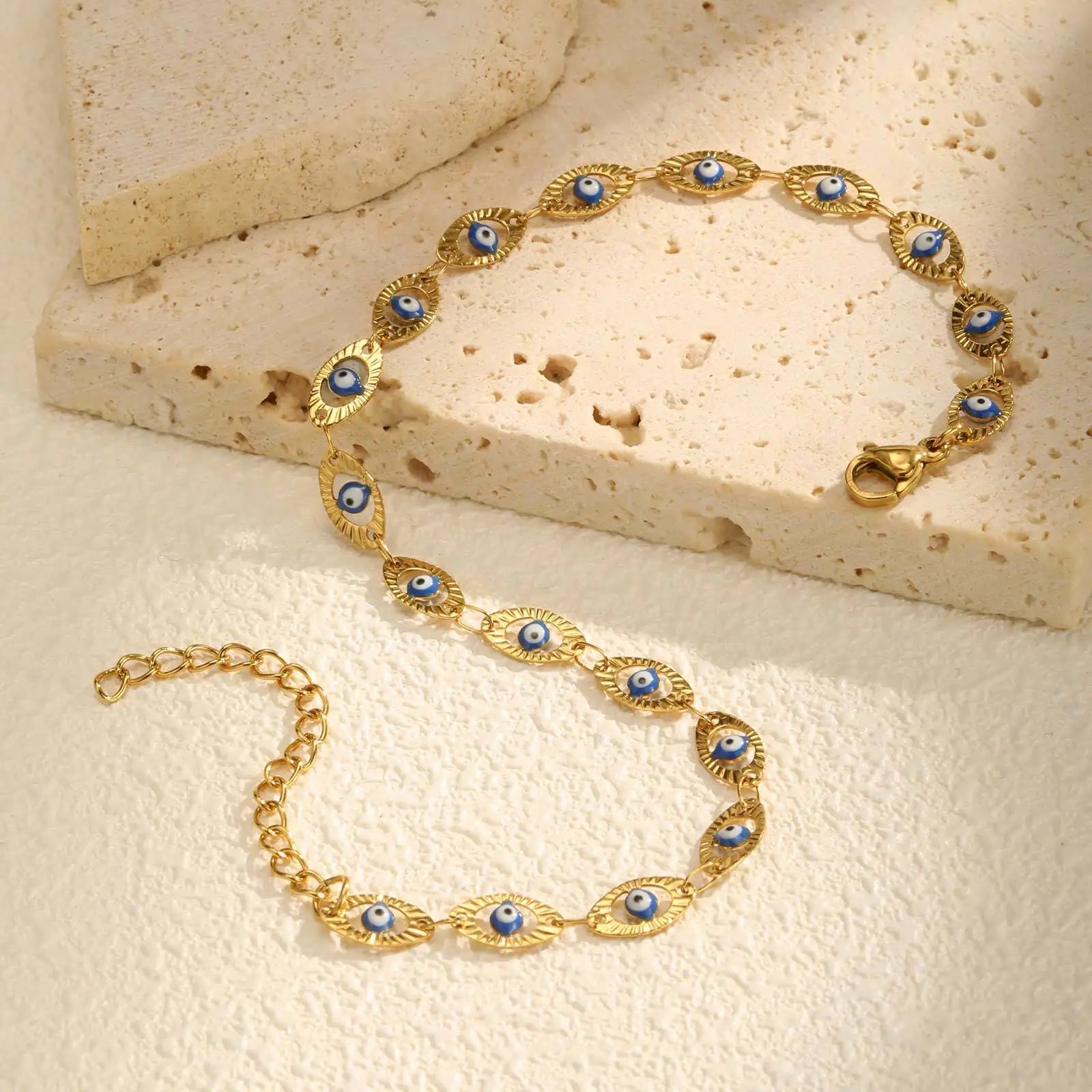 Gold Evil Eye Anklet for Women – Adjustable Waterproof Gold Plated Stainless Steel Anklet Bracelet, Summer Beach Foot Jewelry
