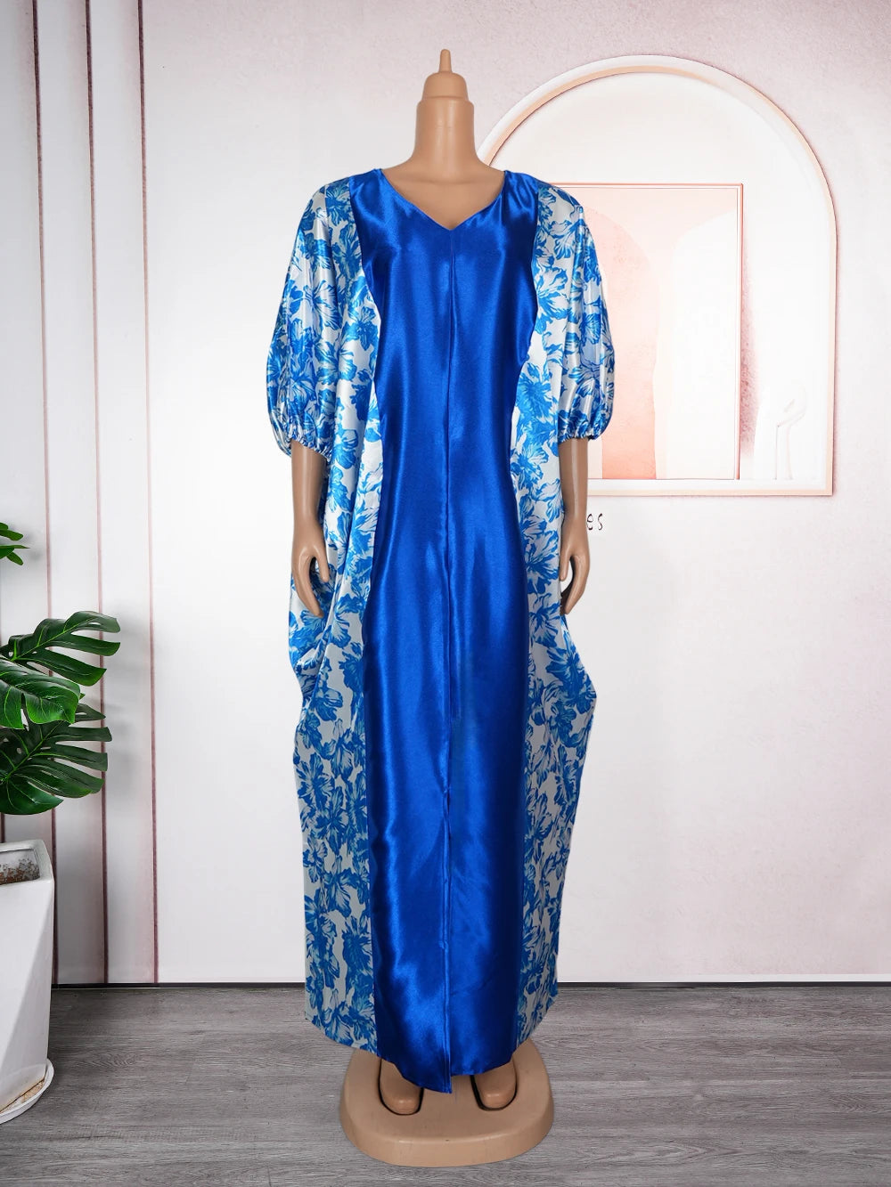 Luxury Satin Boubou Abaya – African Kaftan Dress for Women | Modest Dubai Evening Caftan (One Size)