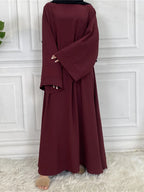 Elegant Modest Maxi Dress with Waist Tie – Long Sleeve Woven Abaya Style Dress for Women (All Season)