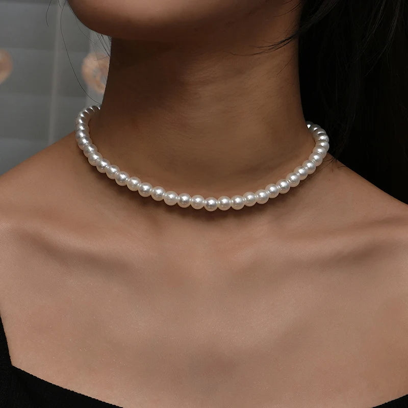 Classic Imitation Pearl Beaded Choker Necklace for Women – Elegant Bridal & Wedding Pearl Collar Necklace