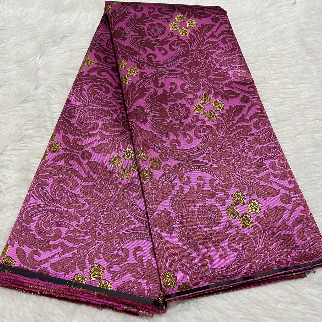 African Damask Lace Fabric (2.5 or 5 Yards) – Thick Jacquard Brocade for Aso Oke, Headwrap & Bridal Dresses