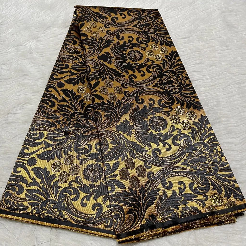 African Damask Lace Fabric (2.5 or 5 Yards) – Thick Jacquard Brocade for Aso Oke, Headwrap & Bridal Dresses