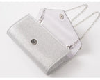 Elariah Shimmer Envelope Clutch Bag – Silver Glitter Evening Handbag with Chain Strap for Weddings & Party Wear