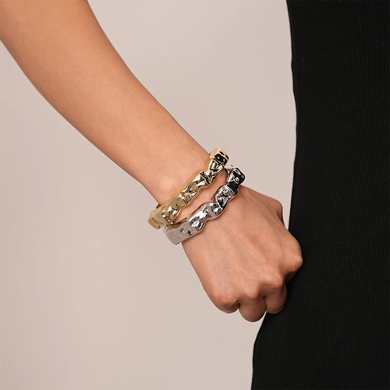 Irregular Geometric Cuff Bangle Bracelet for Women – Bold Statement Fashion Bracelet, Trendy Open Cuff Jewelry