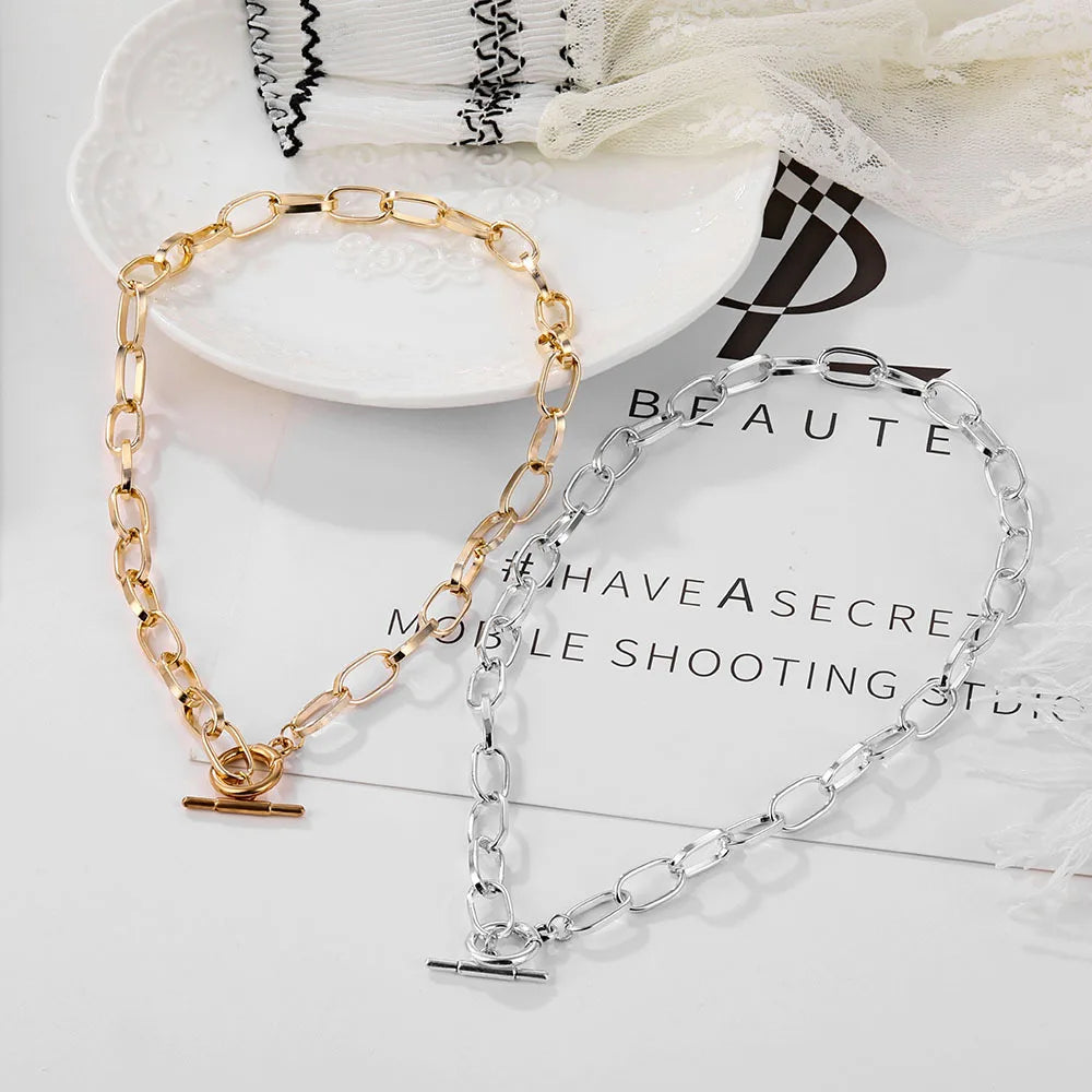 Stainless Steel Thick Chain Necklace – Unisex Punk Choker Jewelry for Women & Men