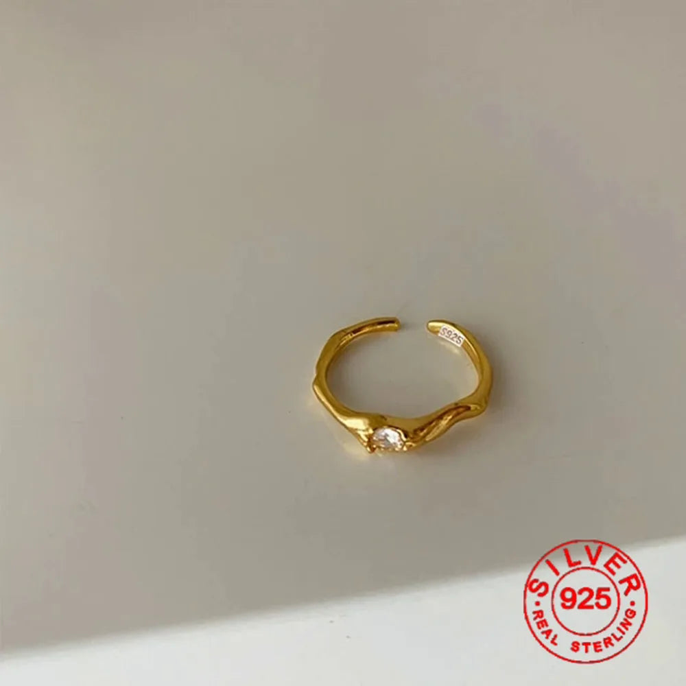 Silver Color Adjustable Zircon Ring for Women – Elegant Gold Plated Open Band Fashion Ring | Minimalist Party & Wedding Jewelry