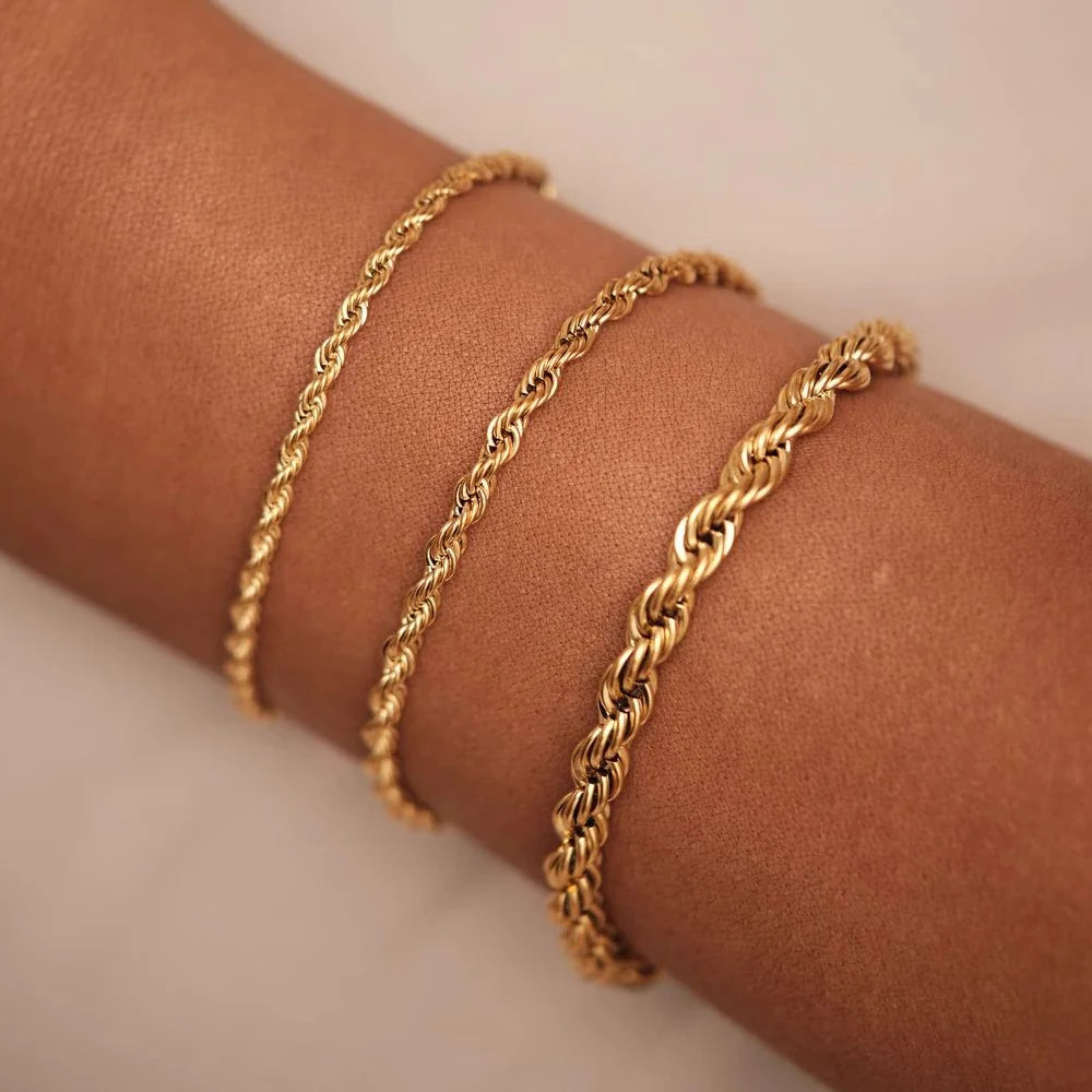 Twisted Rope Chain Bracelet for Women – Stainless Steel Gold or Silver Minimalist Bracelet (2mm / 3mm / 4mm / 5mm)