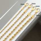 Twisted Rope Chain Bracelet for Women – Stainless Steel Gold or Silver Minimalist Bracelet (2mm / 3mm / 4mm / 5mm)