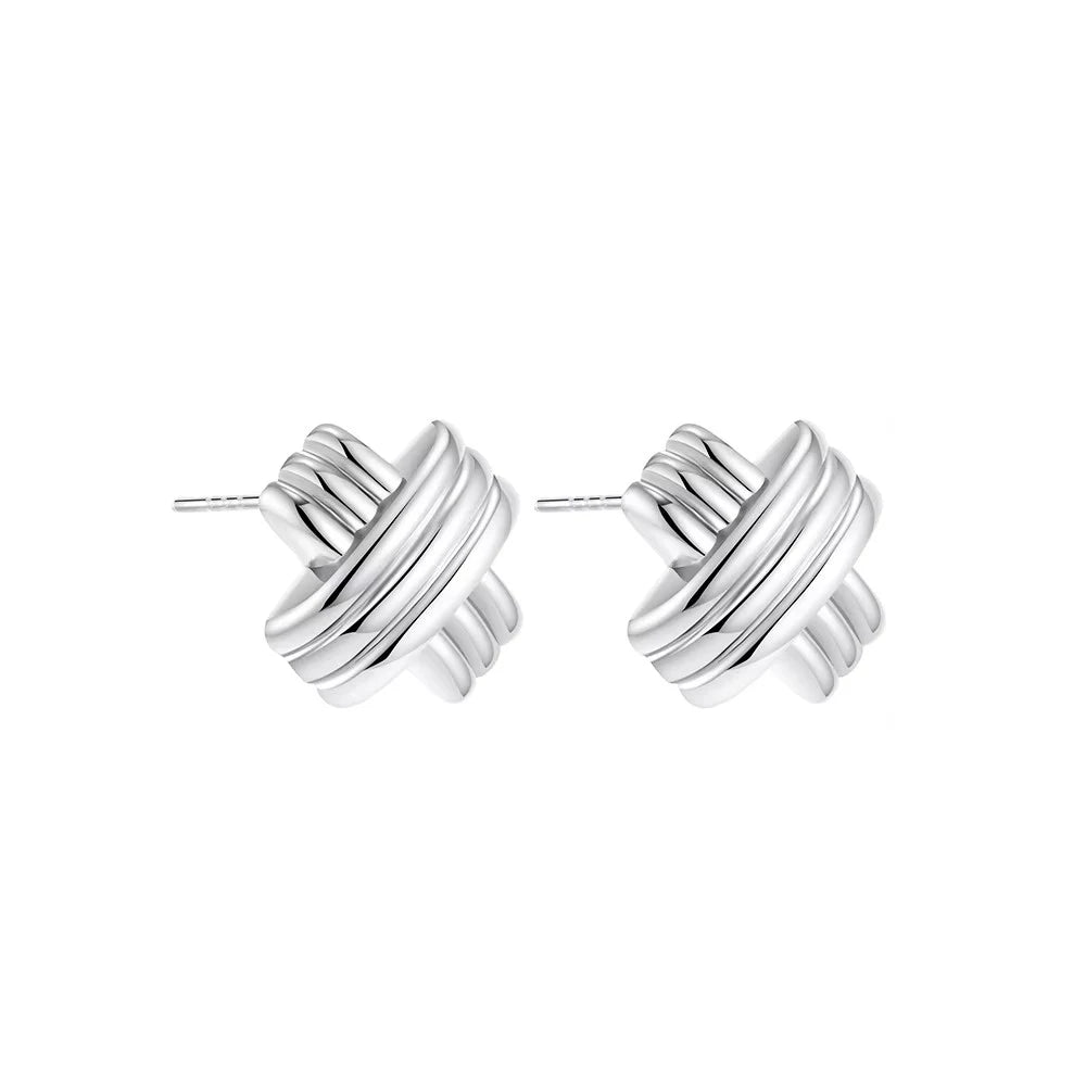 18K Gold Plated Stainless Steel Multilayer Circle Knot Drop Earrings for Women – Textured Statement Round Earrings