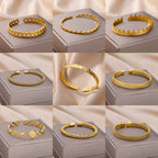 Luxury Adjustable Stainless Steel Bangle Bracelet – Waterproof Gold Cuff Jewelry for Women
