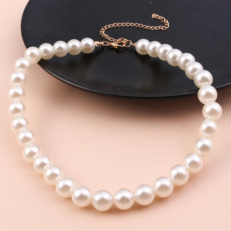 Classic Imitation Pearl Beaded Choker Necklace for Women – Elegant Bridal & Wedding Pearl Collar Necklace