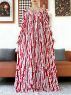 Embroidered Cotton Abaya Dress – Loose Boho Maxi Kaftan with Tassel Detail (One Size, 6 Colours)