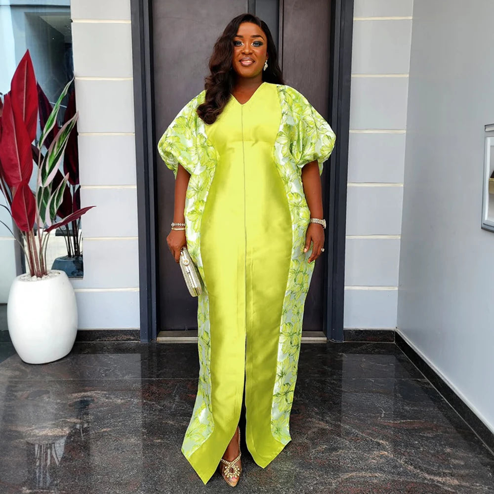 Luxury Satin Boubou Abaya – African Kaftan Dress for Women | Modest Dubai Evening Caftan (One Size)
