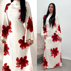 Elariah Arabesque Floral Bell Sleeve Abaya Dress – Elegant Modest Maxi Kaftan for Eid, Ramadan & Occasion Wear